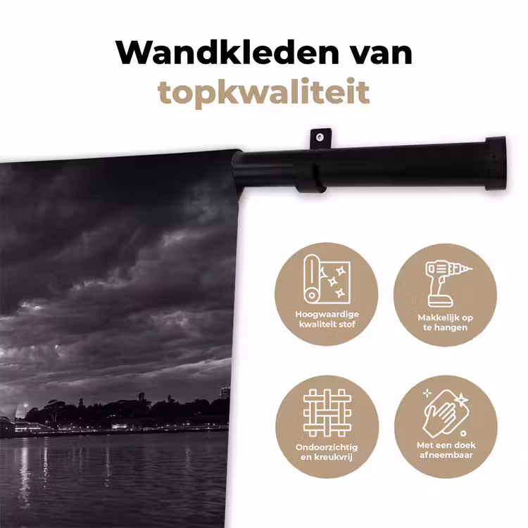 Architectuur - Water - Stad - Modern - Zwart-wit Wandkleed katoen klein -sfeer2