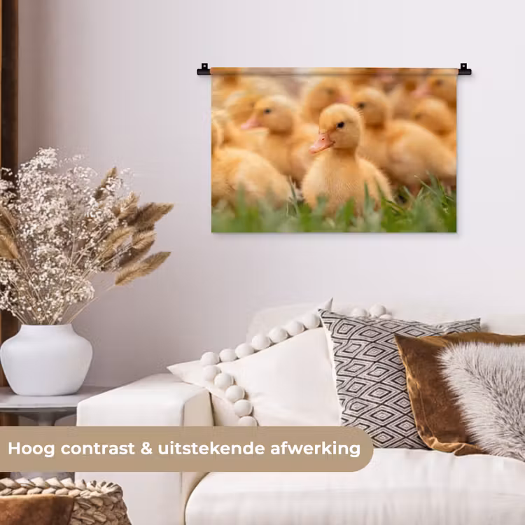 Pijltje - Eend - Natuur - Geel Wandkleed katoen klein -sfeer1