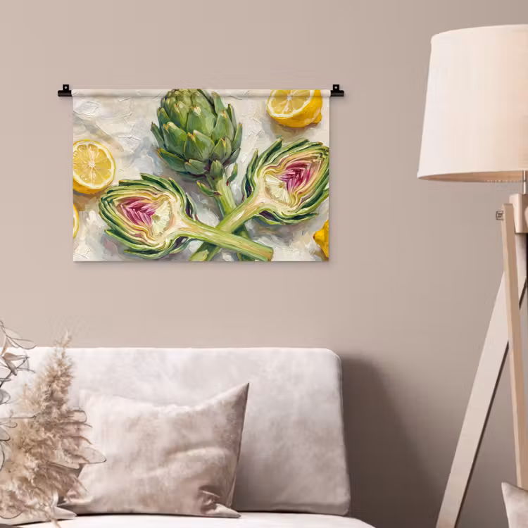 Wall Hanging - Artichoke - Lemon - Food - Artisjok - Citroen - Eten Wandkleed katoen klein