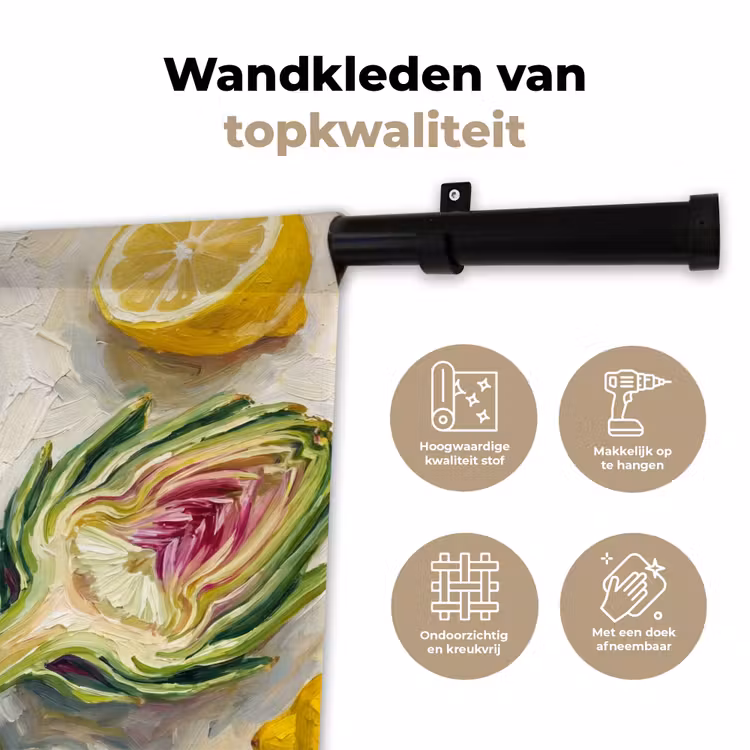 Wall Hanging - Artichoke - Lemon - Food - Artisjok - Citroen - Eten Wandkleed katoen klein