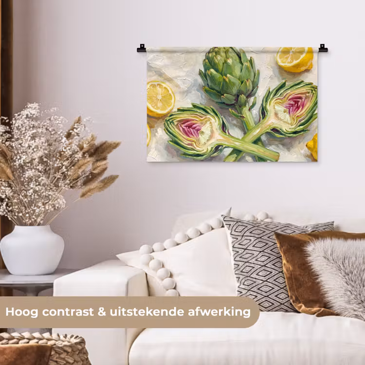 Wall Hanging - Artichoke - Lemon - Food - Artisjok - Citroen - Eten Wandkleed katoen klein
