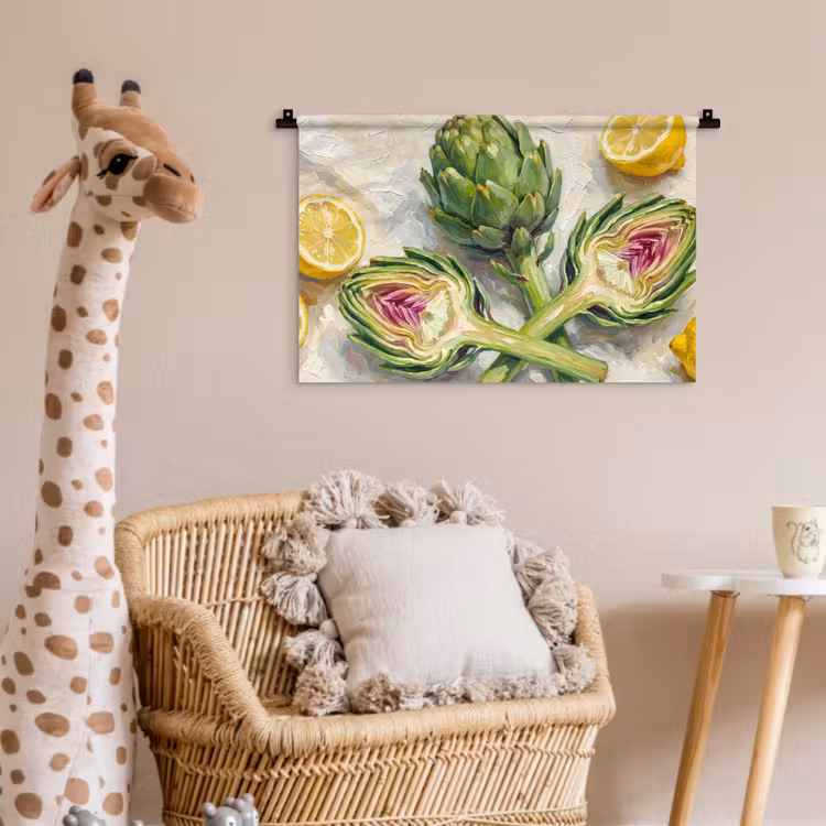 Wall Hanging - Artichoke - Lemon - Food - Artisjok - Citroen - Eten Wandkleed katoen klein