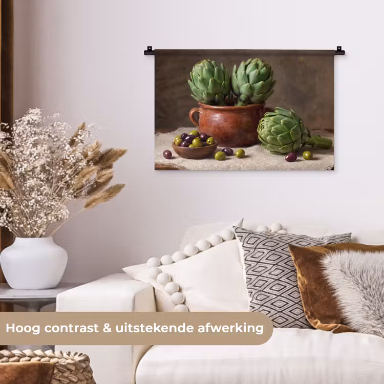 Wall Hanging - Artichokes - Olives - Food - Artisjokken - Olijven - Eten Wandkleed katoen klein