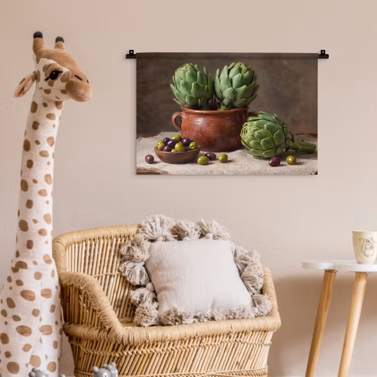 Wall Hanging - Artichokes - Olives - Food - Artisjokken - Olijven - Eten Wandkleed katoen klein
