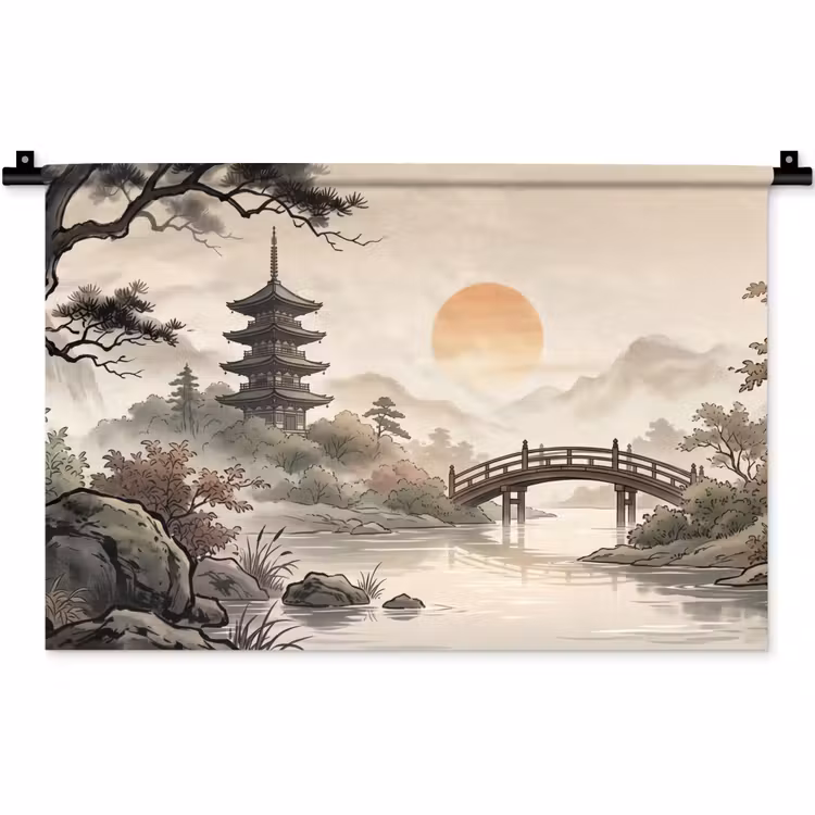 Azië - Landschap - Kleurrijk Wandkleed katoen klein -zz3d