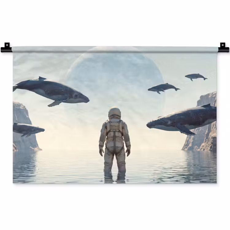 Wall Hanging - Astronaut - Whale - Fantasy - Ruimtevaarder - Walvis - Fantasie Wandkleed katoen klein