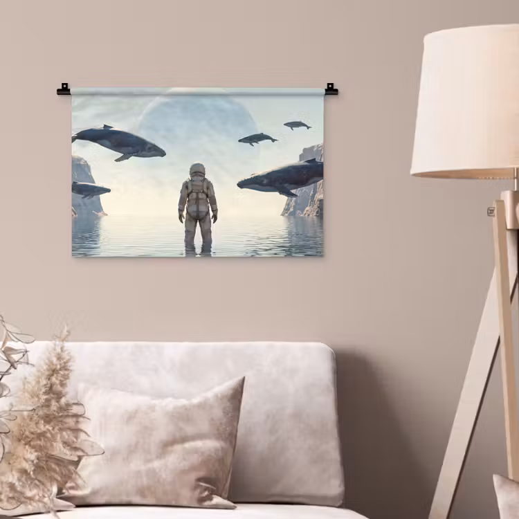 Wall Hanging - Astronaut - Whale - Fantasy - Ruimtevaarder - Walvis - Fantasie Wandkleed katoen klein