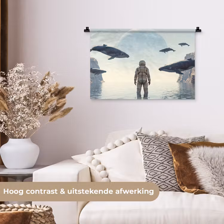 Wall Hanging - Astronaut - Whale - Fantasy - Ruimtevaarder - Walvis - Fantasie Wandkleed katoen klein