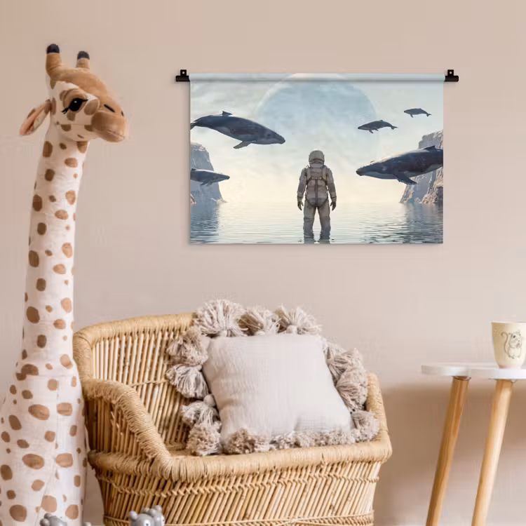 Wall Hanging - Astronaut - Whale - Fantasy - Ruimtevaarder - Walvis - Fantasie Wandkleed katoen klein