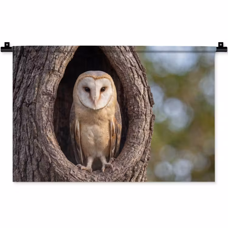 Kerkuil - Boom - Natuur - Bruin Wandkleed katoen klein -zz3d