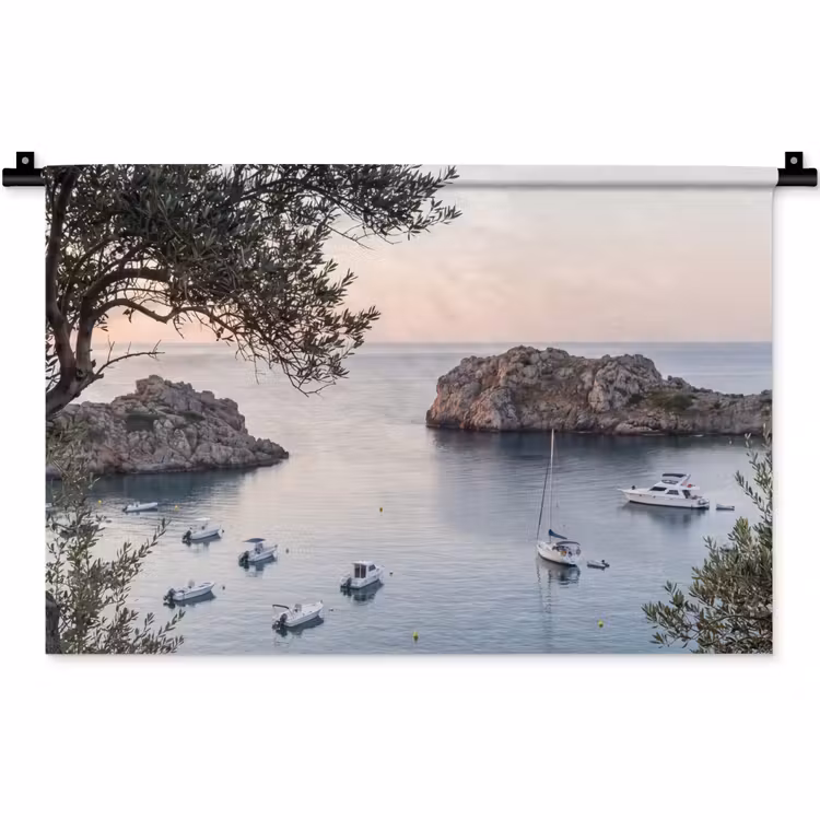 Wall Hanging - Bay - boats - sunset - Baai - boten - zonsondergang Wandkleed katoen klein