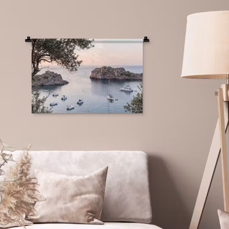 Wall Hanging - Bay - boats - sunset - Baai - boten - zonsondergang Wandkleed katoen klein