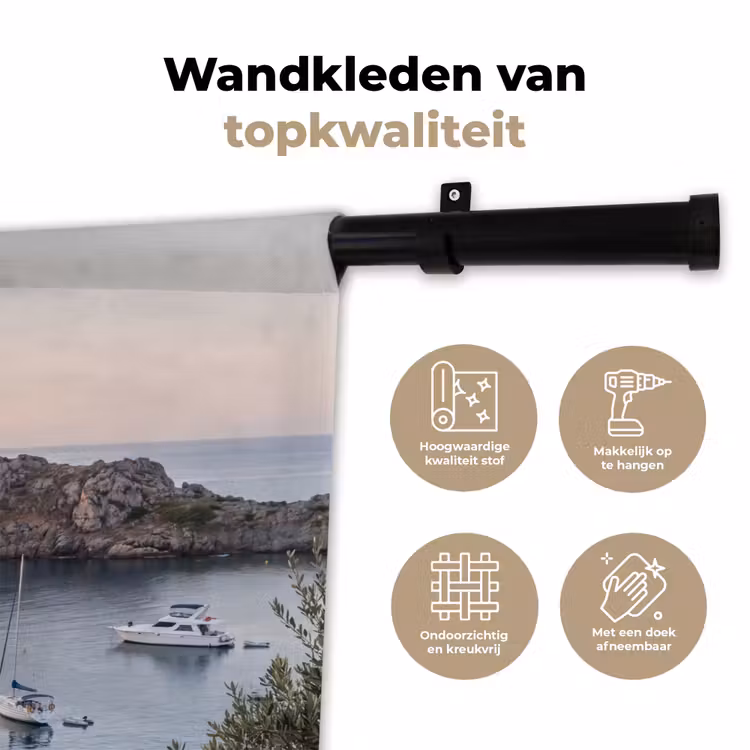 Wall Hanging - Bay - boats - sunset - Baai - boten - zonsondergang Wandkleed katoen klein