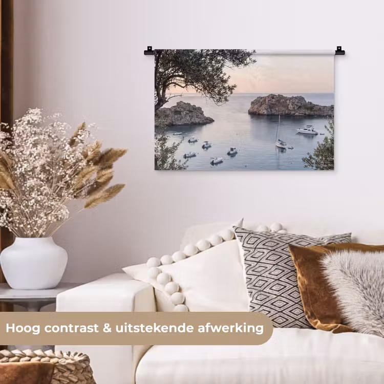 Wall Hanging - Bay - boats - sunset - Baai - boten - zonsondergang Wandkleed katoen klein