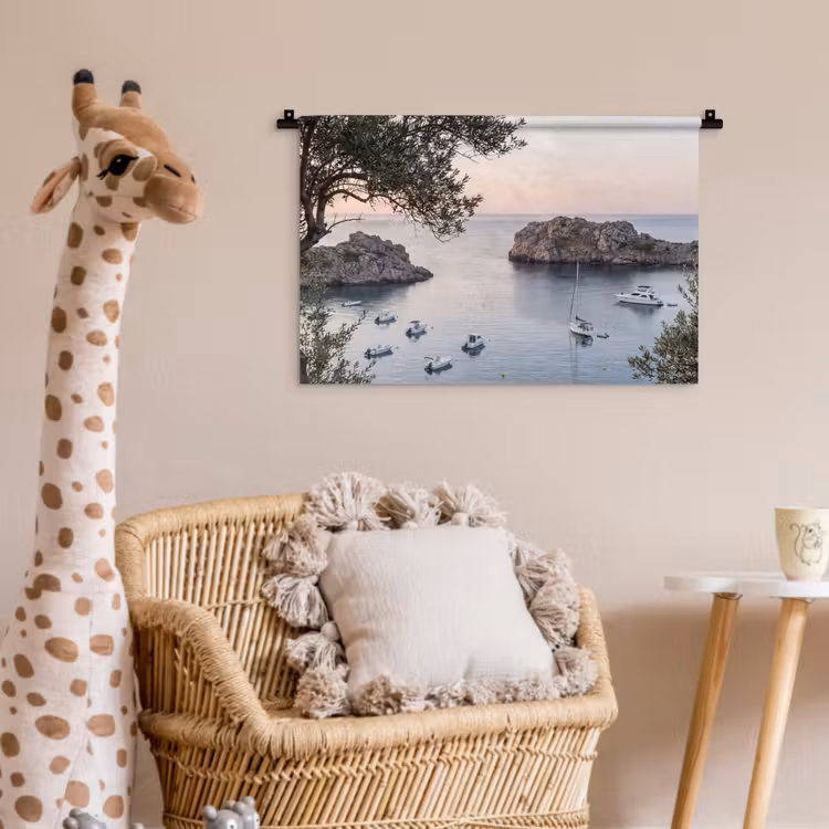 Wall Hanging - Bay - boats - sunset - Baai - boten - zonsondergang Wandkleed katoen klein