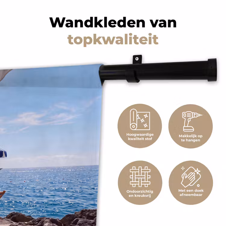 Strand - Ligstoel - Parasol - Zomer - Blauw Wandkleed katoen klein -sfeer2