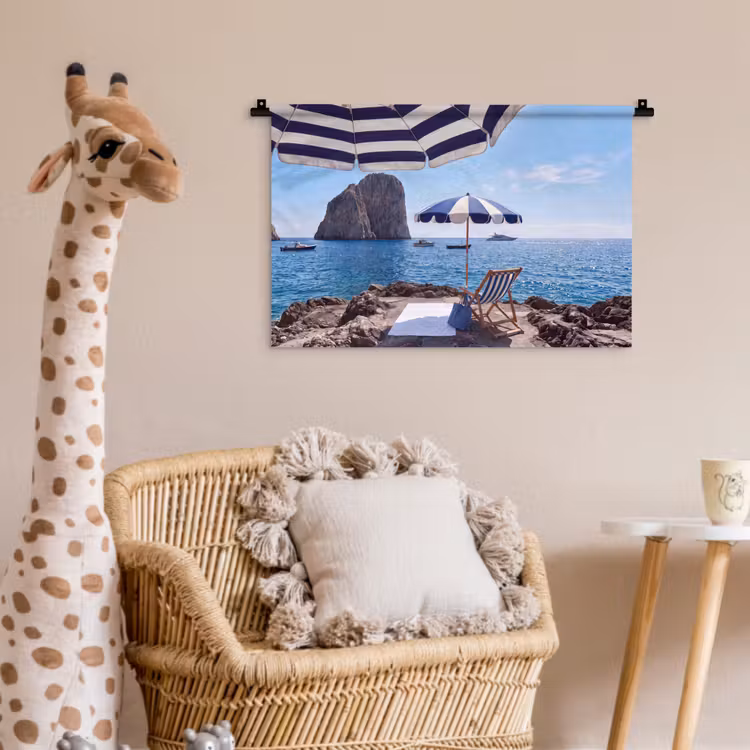 Strand - Ligstoel - Parasol - Zomer - Blauw Wandkleed katoen klein -wsfeer5_kind