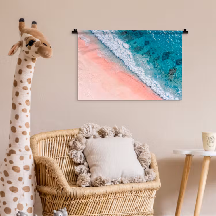 Strand - Oceaan - Golven - Roze Zand - Natuur Wandkleed katoen klein -wsfeer5_kind