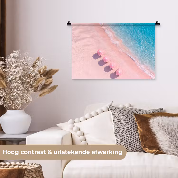 Strand - Roze zand - Zee - Zomer - Natuur Wandkleed katoen klein -sfeer1