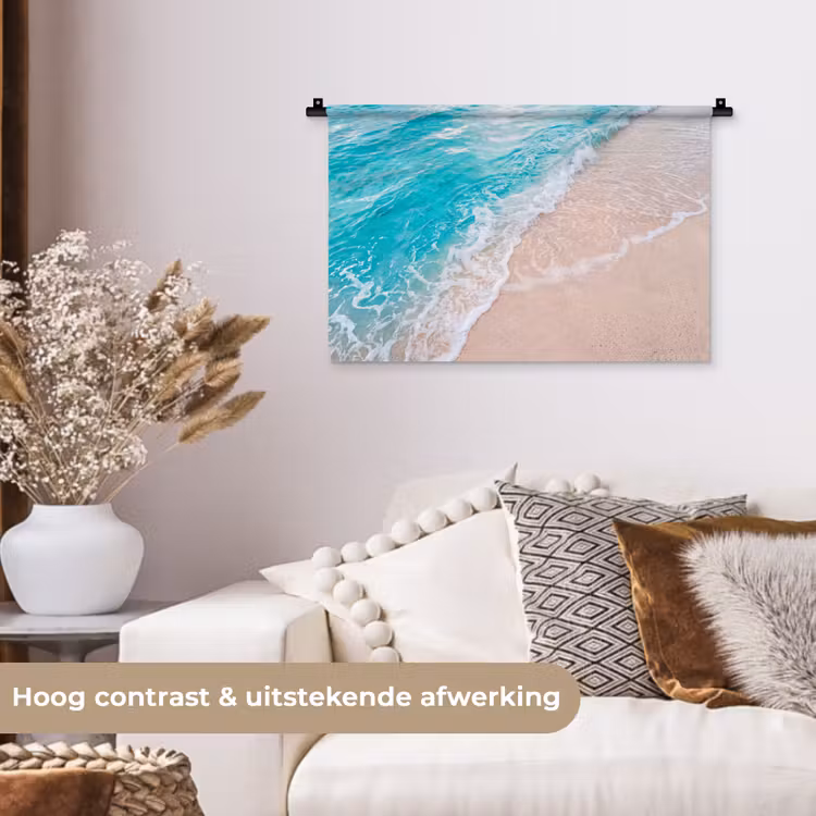 Strand - Zee - Golf - Natuur - Blauw Wandkleed katoen klein -sfeer1