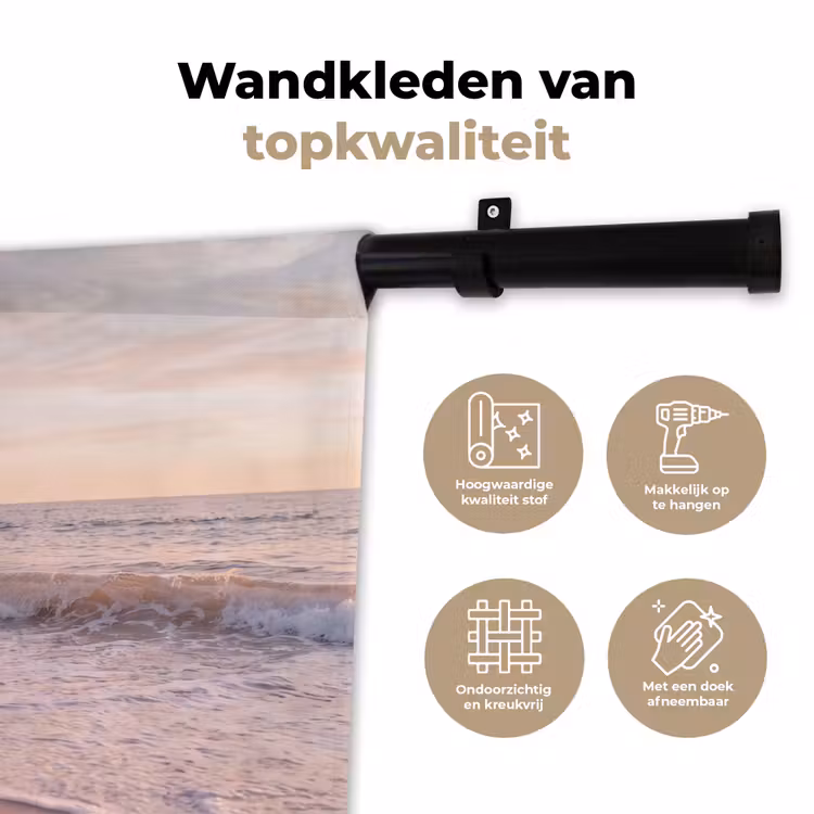 Strand - Zee - Golven - Natuur - Zonsondergang Wandkleed katoen klein -sfeer2