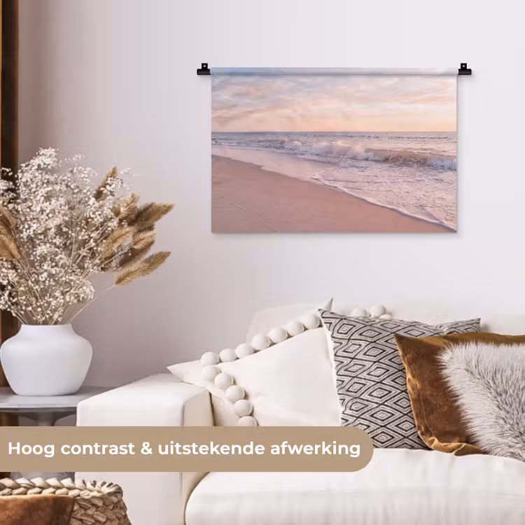 Strand - Zee - Golven - Natuur - Zonsondergang Wandkleed katoen klein -sfeer1