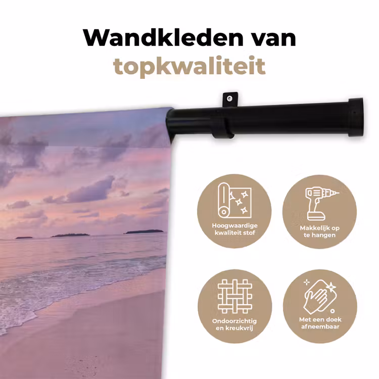 Strand - Zonsondergang - Natuur - Minimalistisch - Roze Wandkleed katoen klein -sfeer2