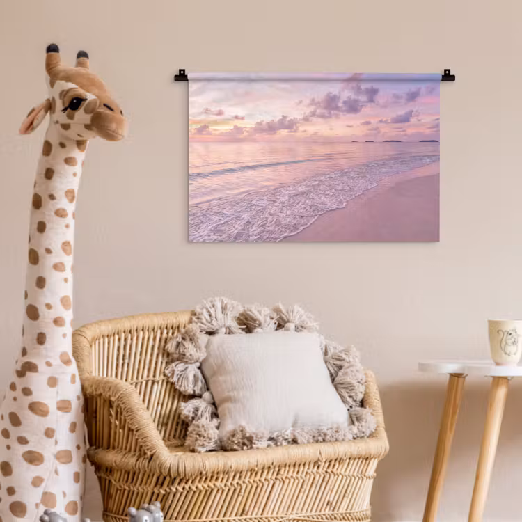 Strand - Zonsondergang - Natuur - Minimalistisch - Roze Wandkleed katoen klein -wsfeer5_kind