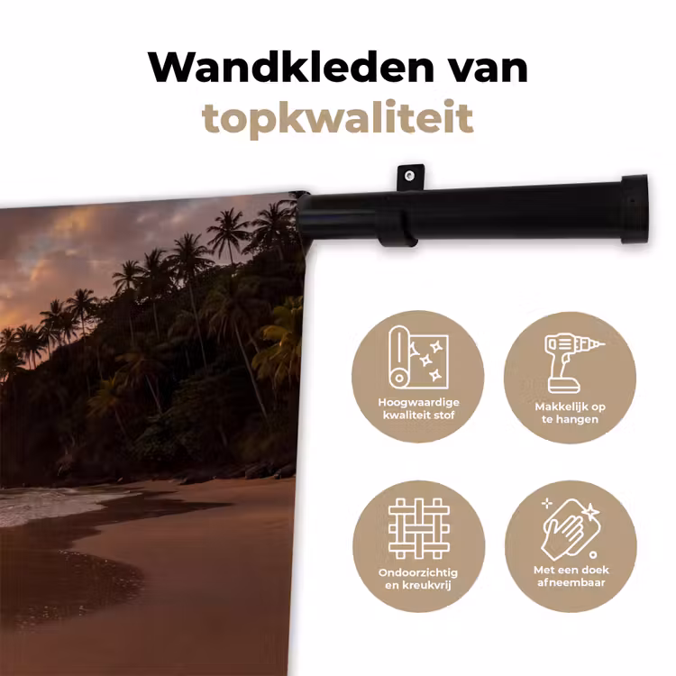 Strand - Zonsondergang - Natuur - Tropisch - Oranje Wandkleed katoen klein -sfeer2