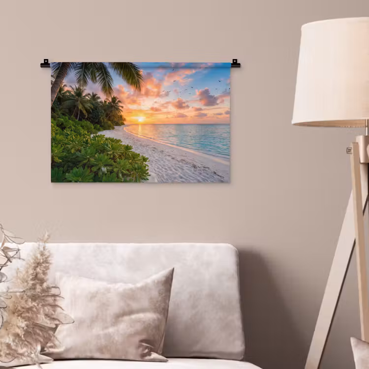 Strand - Zonsondergang - Palmbomen - Tropisch - Natuur Wandkleed katoen klein -sfeer4