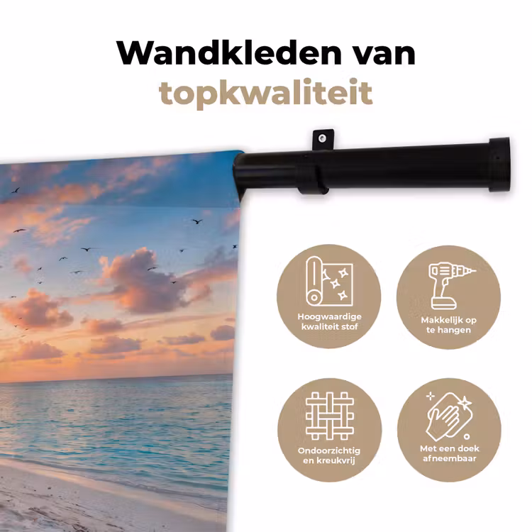 Strand - Zonsondergang - Palmbomen - Tropisch - Natuur Wandkleed katoen klein -sfeer2