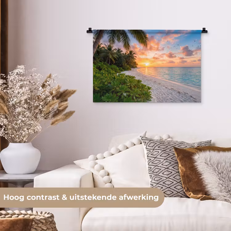 Strand - Zonsondergang - Palmbomen - Tropisch - Natuur Wandkleed katoen klein -sfeer1