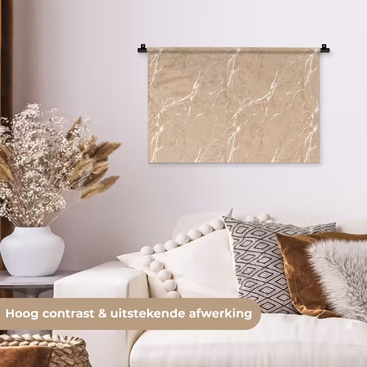 Beige - Marmer - Organisch - Wit Wandkleed katoen klein 269 -sfeer1