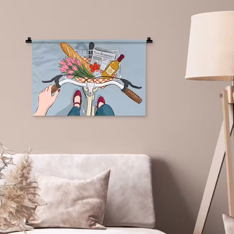 Fiets - Picknick - Zomer - Illustratie Wandkleed katoen klein -sfeer4