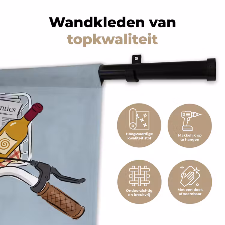 Fiets - Picknick - Zomer - Illustratie Wandkleed katoen klein -sfeer2