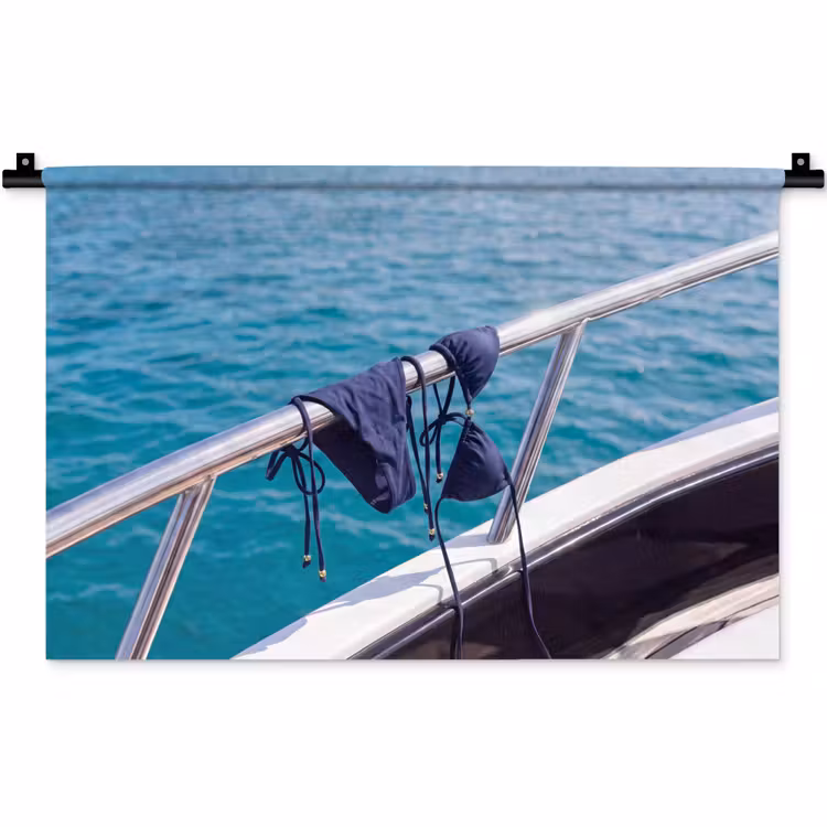 Bikini - Reling - Zee - Zomer - Blauw Wandkleed katoen klein -zz3d