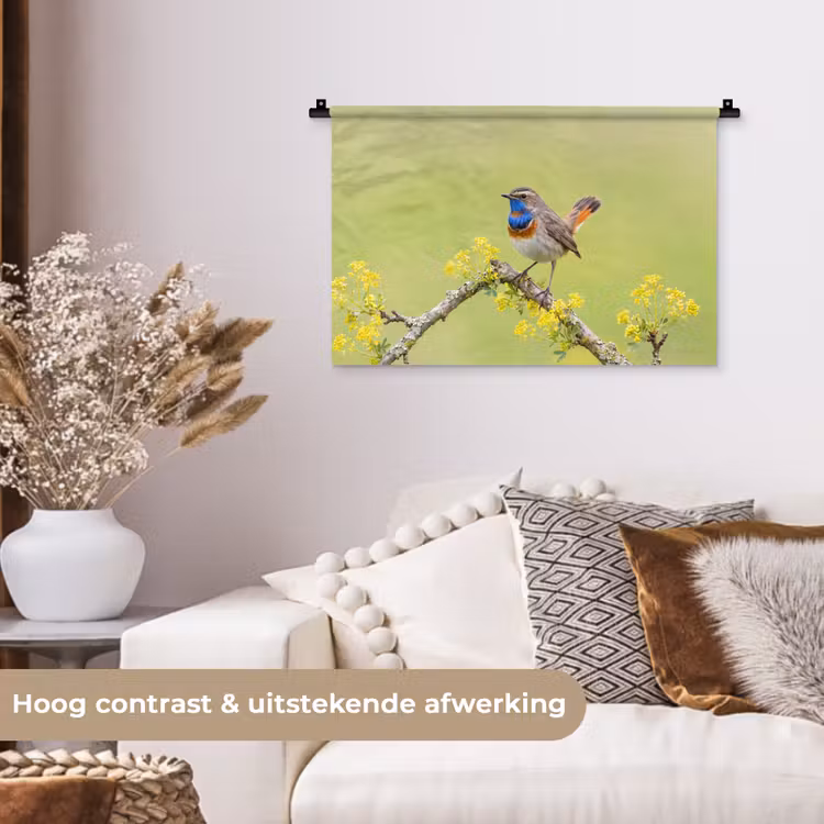 Vogel - Tak - Natuur - Kleurrijk Wandkleed katoen klein -sfeer1
