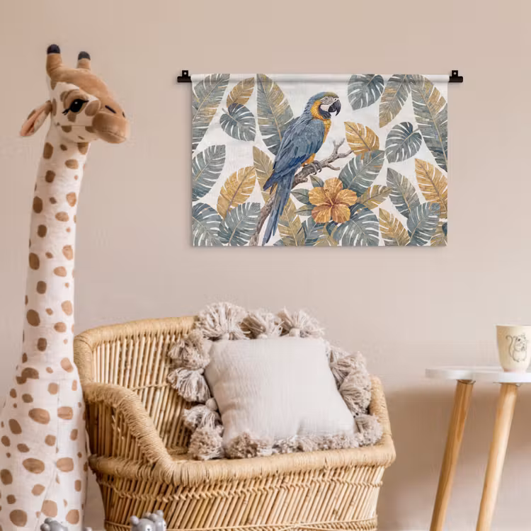 Vogel - Tak - Natuur - Mozaïek - Blauw Wandkleed katoen klein -wsfeer5_kind