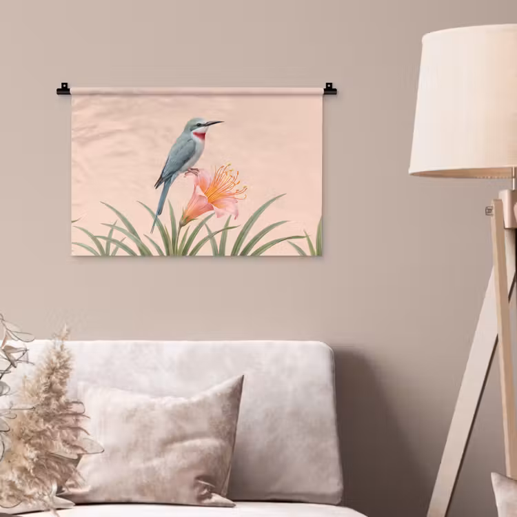Vogel - Bloem - Natuur - Roze Wandkleed katoen klein -sfeer4