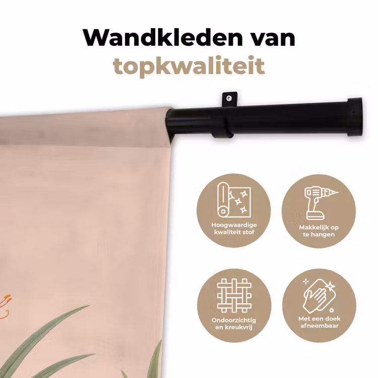 Vogel - Bloem - Natuur - Roze Wandkleed katoen klein -sfeer2