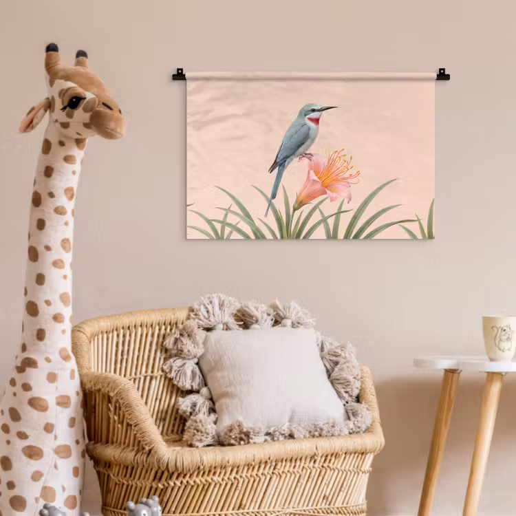 Vogel - Bloem - Natuur - Roze Wandkleed katoen klein -wsfeer5_kind
