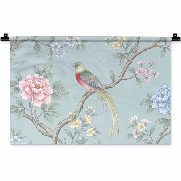 Vogel - Bloemen - Kleurrijk Wandkleed katoen klein -zz3d