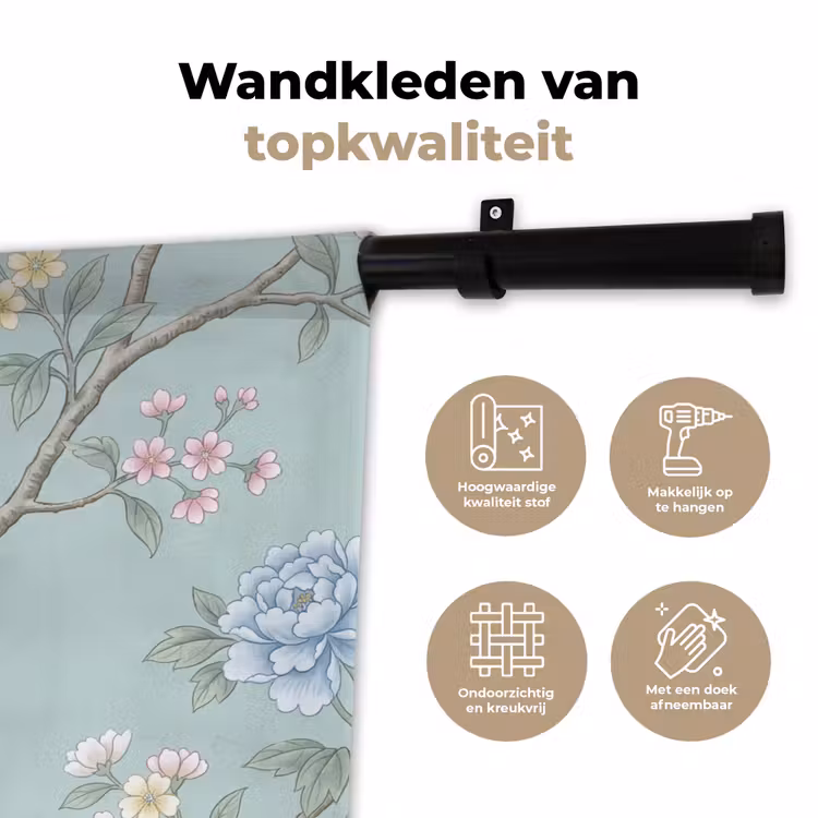 Vogel - Bloemen - Kleurrijk Wandkleed katoen klein -sfeer2