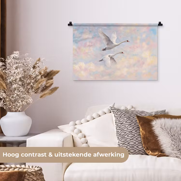 Vogel - Vliegend - Lucht - Modern - Pastel Wandkleed katoen klein -sfeer1