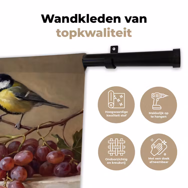 Wall Hanging - Bird - Grapes - Still Life - Vogel - Druiven - Stilleven Wandkleed katoen klein