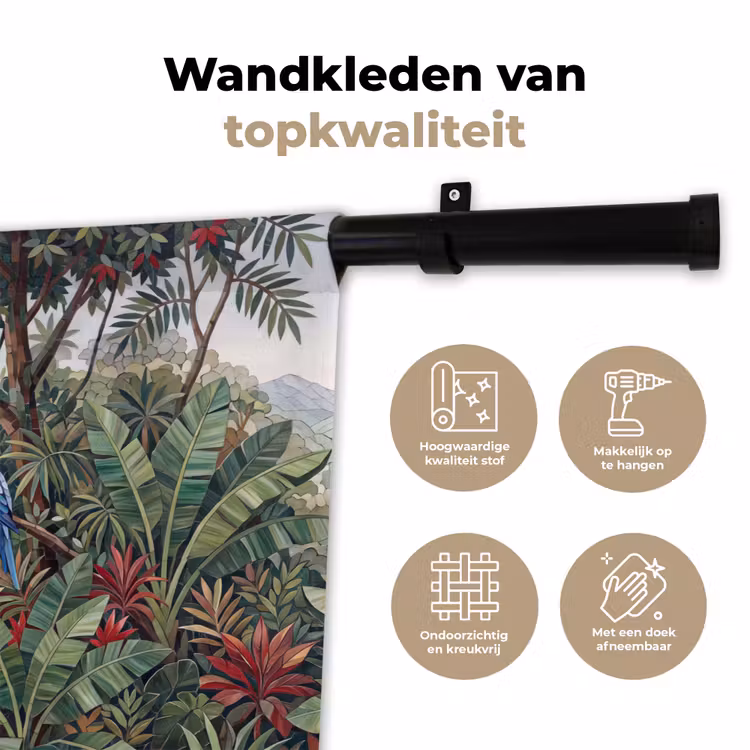 Vogel - Jungle - Natuur - Mozaïek - Groen Wandkleed katoen klein -sfeer2