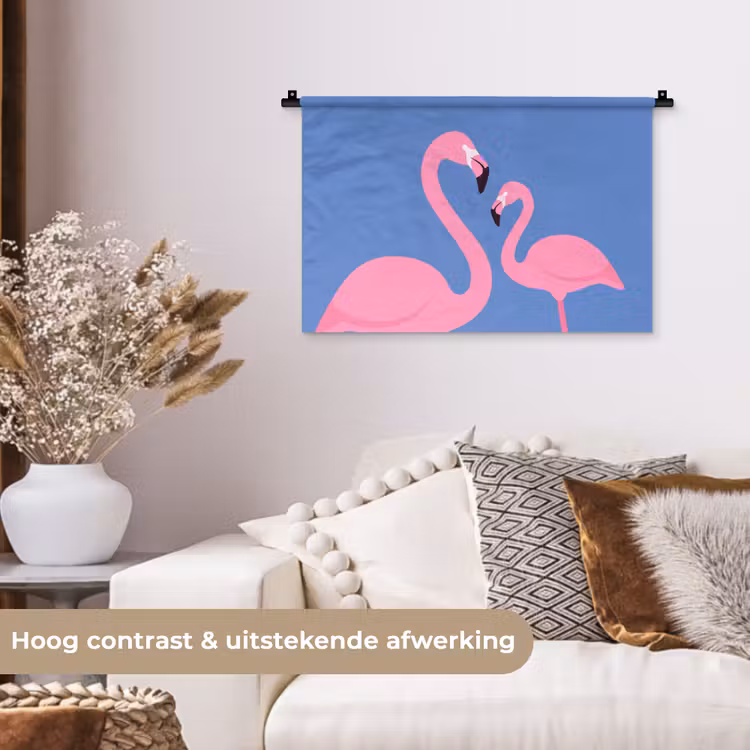 Vogel - Paar - Dieren - Modern - Roze Wandkleed katoen klein -sfeer1