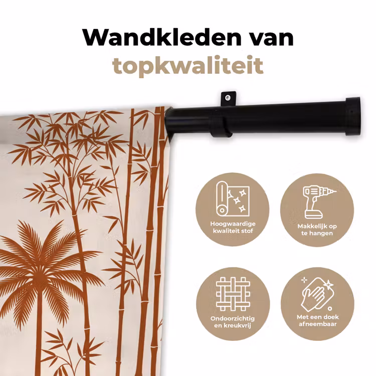Vogel - Boom - Tropisch - Minimalistisch - Bruin Wandkleed katoen klein -sfeer2