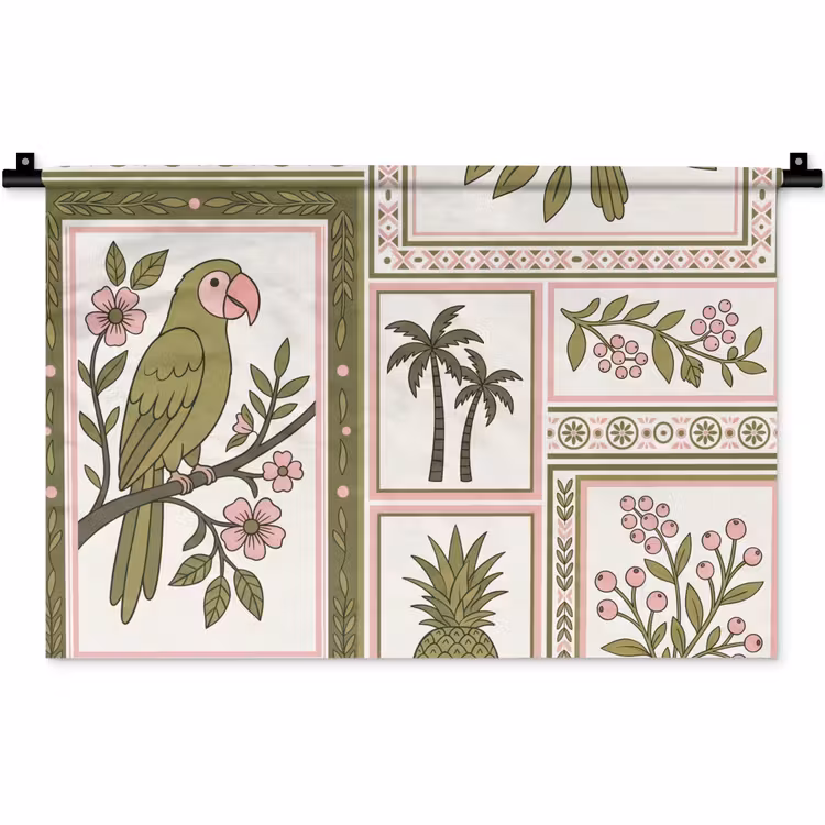 Vogel - Tropisch - Patroon - Decoratief - Groen Wandkleed katoen klein -zz3d