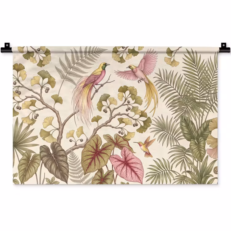 Vogels - Tropisch - Botanisch - Roze Wandkleed katoen klein -zz3d